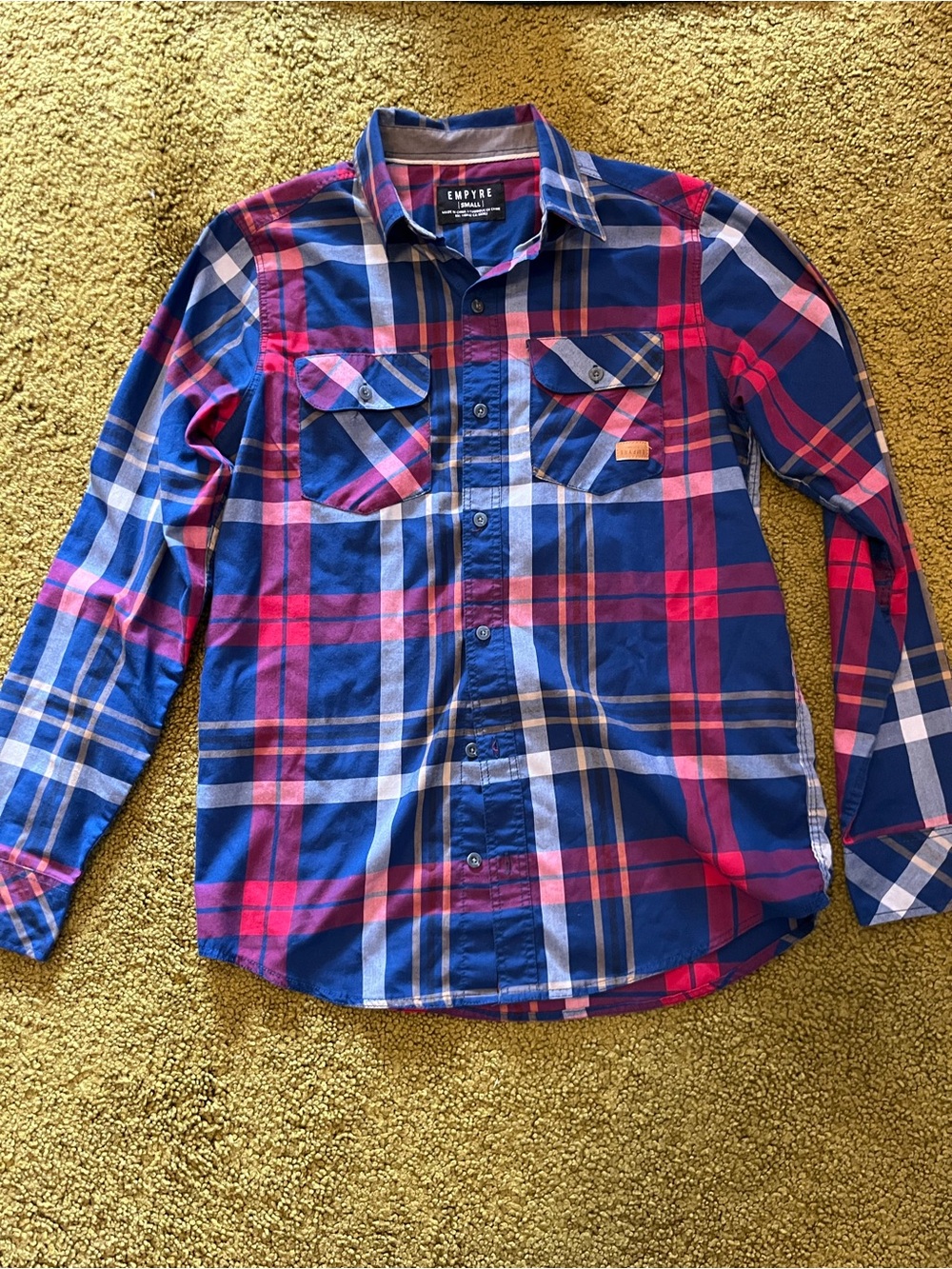 Empyre Men's Red and Blue Plaid Button-Down Shirt